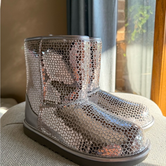 UGG Silver Sequin Ankle Boots - Picture 1 of 7